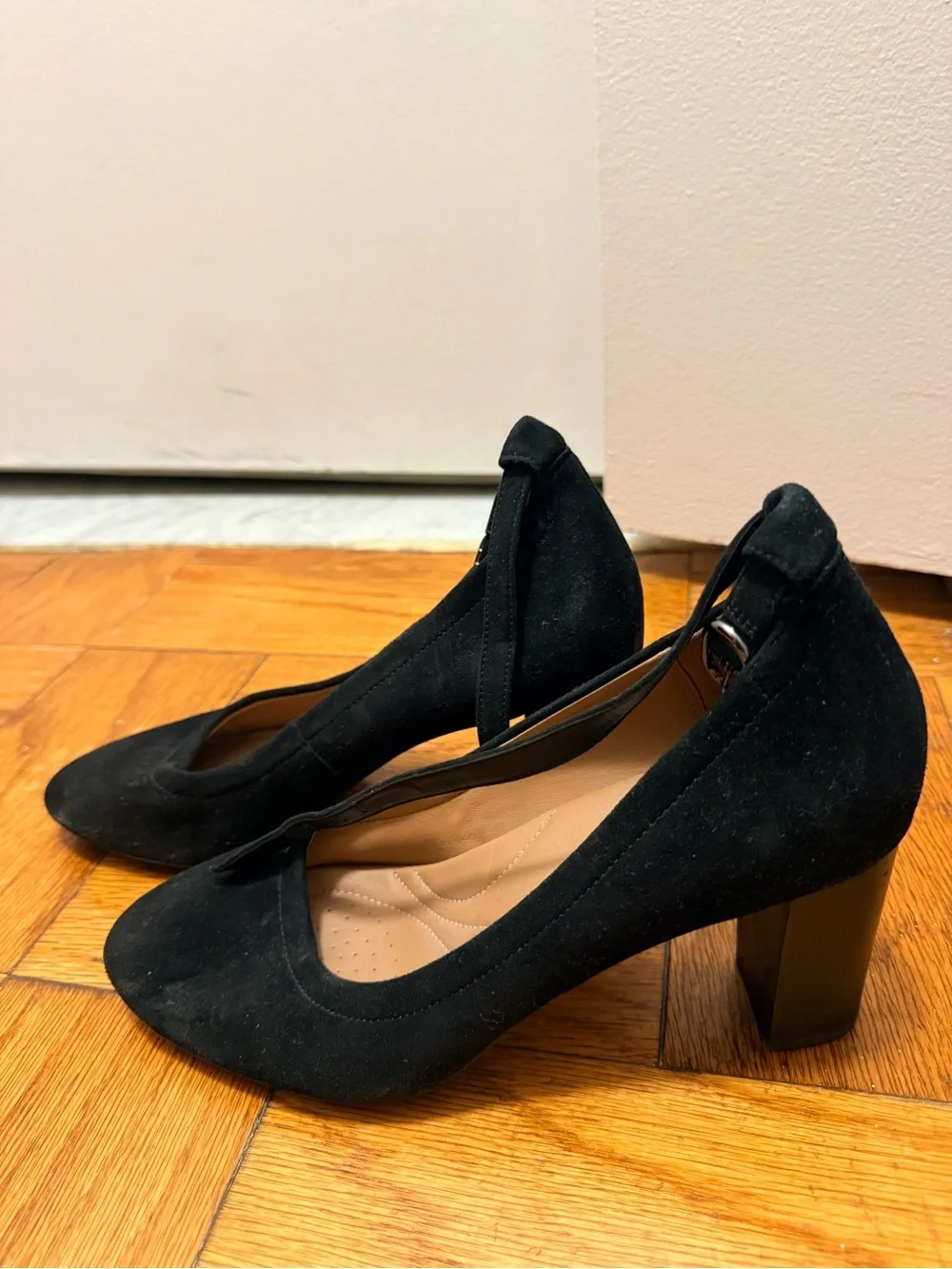 Clarks Black Suede Block Heel Pumps